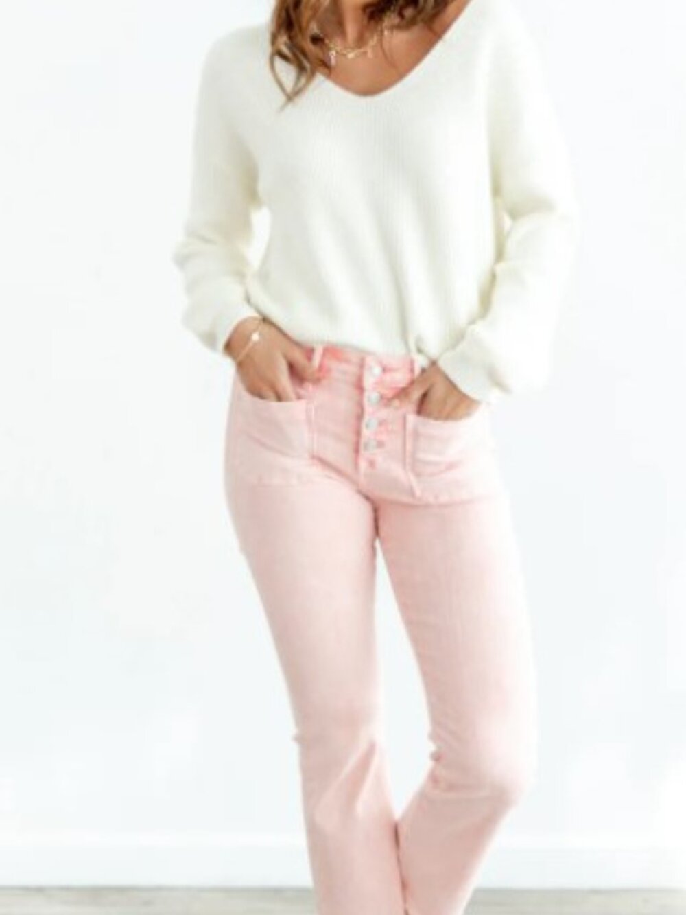 Bubblegum Blues Light Pink Crop Flare Vervet Jeans - Picture 2 of 2